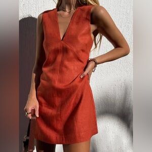 Commence Linen And Cotton Orange Mini Dress